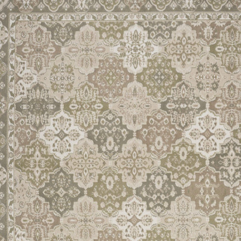 8' Green And Ivory Medallion Distressed Runner Rug
