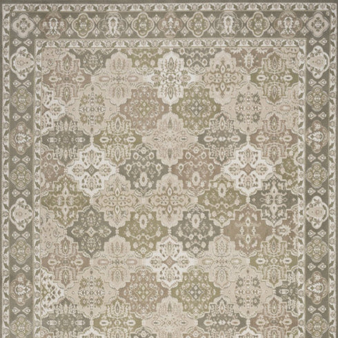 8' Green And Ivory Medallion Distressed Runner Rug