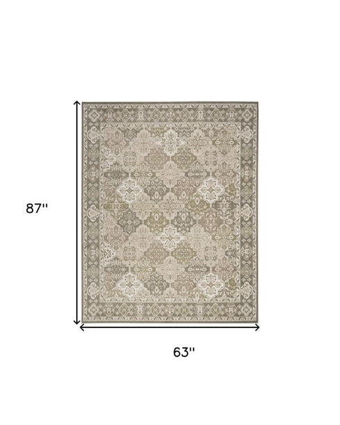 8' Green And Ivory Medallion Distressed Runner Rug