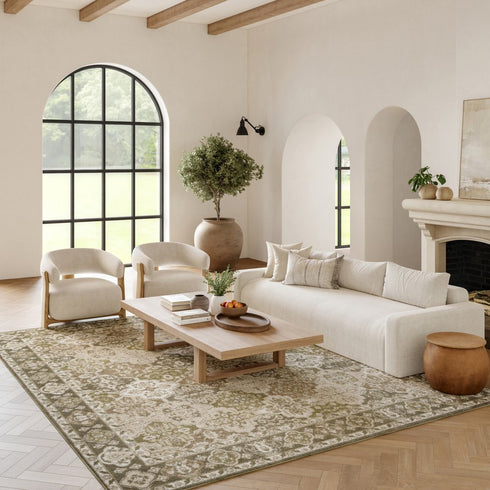 8' Green And Ivory Medallion Distressed Runner Rug