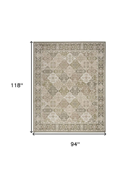 8' X 10' Green and Ivory Medallion Power Loom Distressed Area Rug