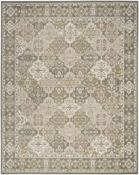 8' X 10' Green and Ivory Medallion Power Loom Distressed Area Rug