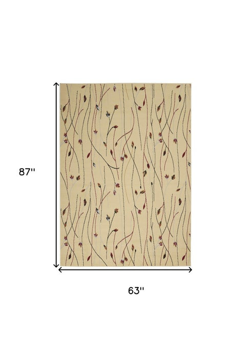 5' X 7' Red and Ivory Floral Power Loom Area Rug