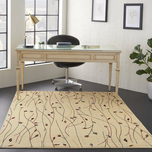 5' X 7' Red and Ivory Floral Power Loom Area Rug