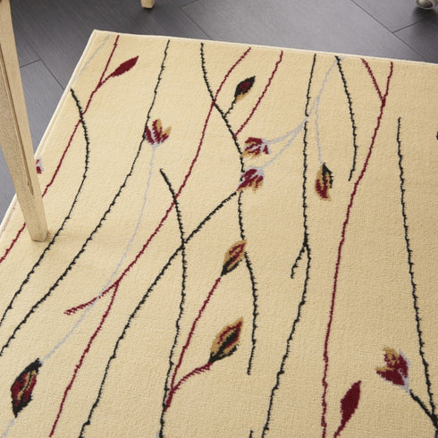 5' X 7' Red and Ivory Floral Power Loom Area Rug