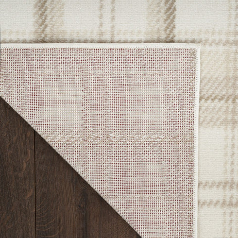 8' X 10' Beige and Ivory Plaid Power Loom Area Rug