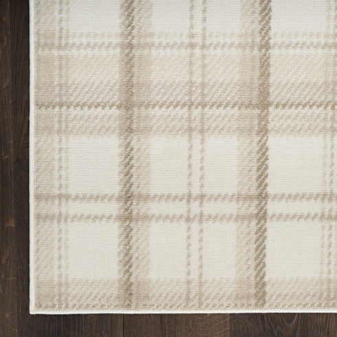 8' X 10' Beige and Ivory Plaid Power Loom Area Rug