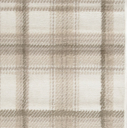 8' X 10' Beige and Ivory Plaid Power Loom Area Rug