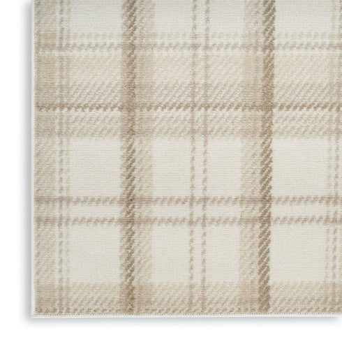 8' X 10' Beige and Ivory Plaid Power Loom Area Rug