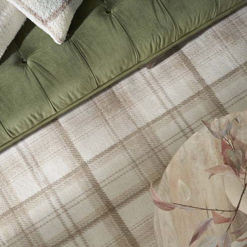 8' X 10' Beige and Ivory Plaid Power Loom Area Rug
