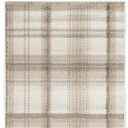 8' X 10' Beige and Ivory Plaid Power Loom Area Rug