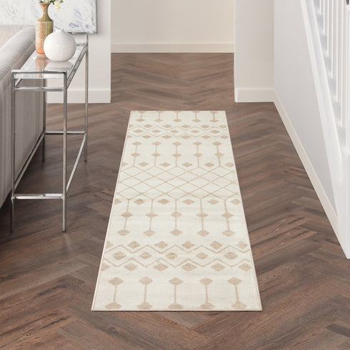 8' Beige And Ivory Moroccan Runner Rug