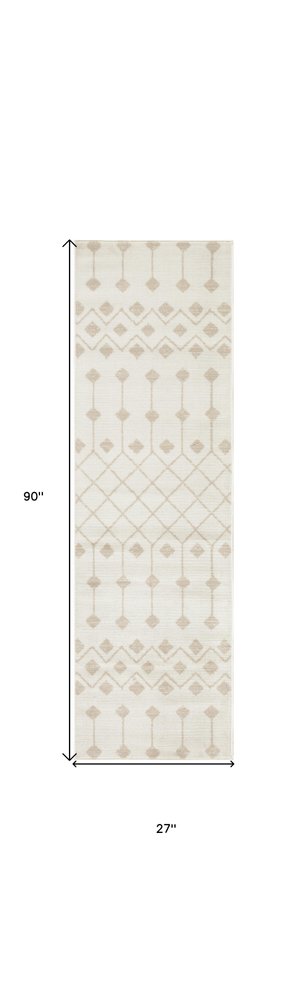 8' Beige And Ivory Moroccan Runner Rug