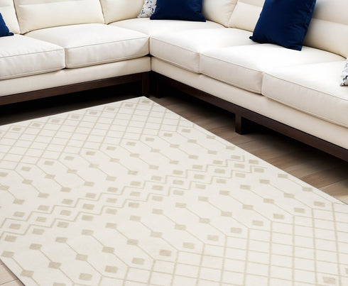 8' Beige And Ivory Moroccan Runner Rug