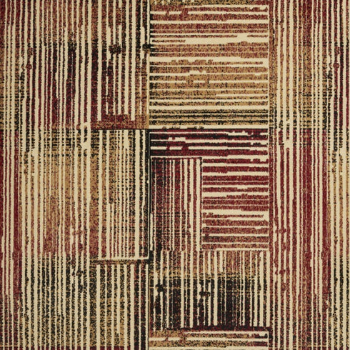 8' X 10' Tan Black and Red Striped Non Skid Area Rug