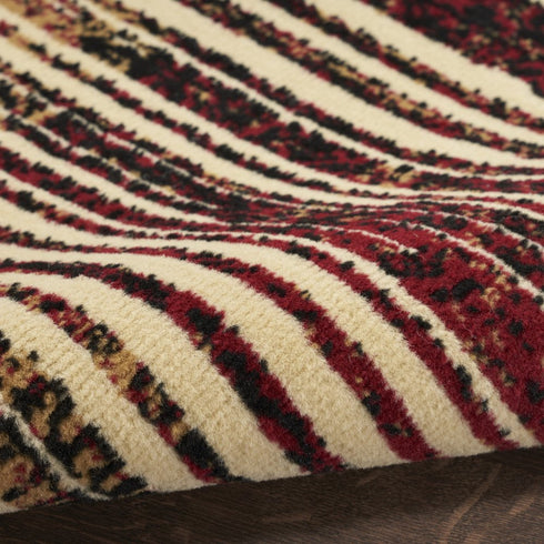 8' X 10' Tan Black and Red Striped Non Skid Area Rug