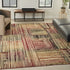 8' X 10' Tan Black and Red Striped Non Skid Area Rug