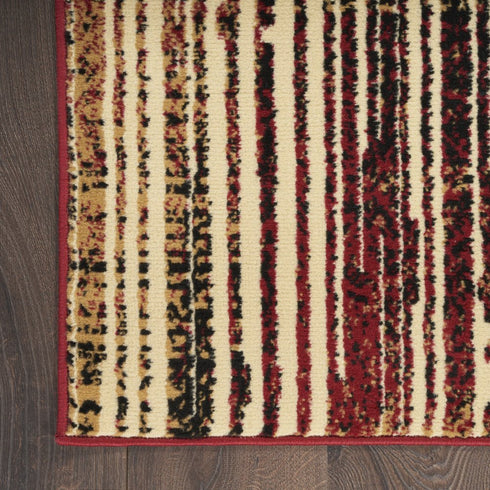 8' X 10' Tan Black and Red Striped Non Skid Area Rug