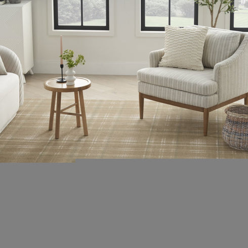 8' X 10' Brown and Ivory Plaid Non Skid Area Rug