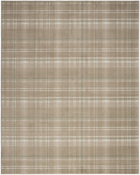 8' X 10' Brown and Ivory Plaid Non Skid Area Rug