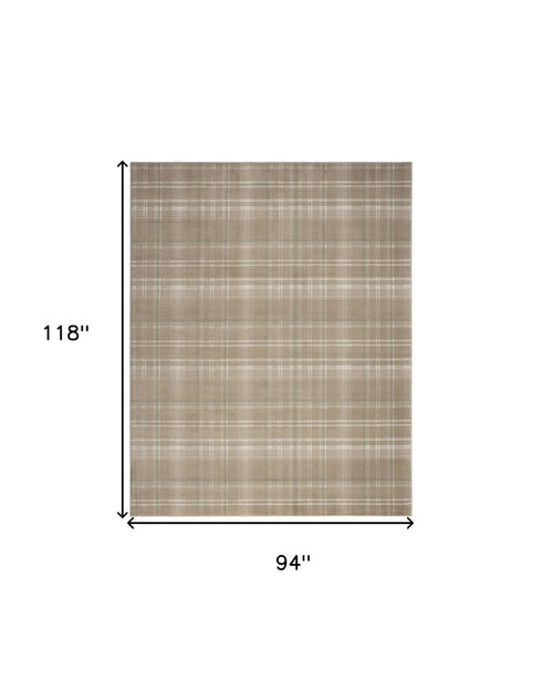 8' X 10' Brown and Ivory Plaid Non Skid Area Rug