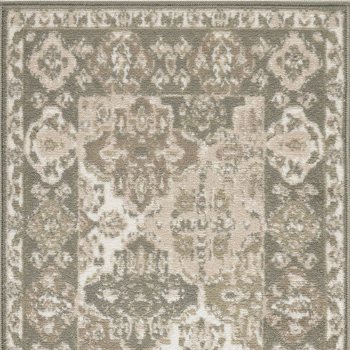 8' Green And Ivory Medallion Distressed Runner Rug