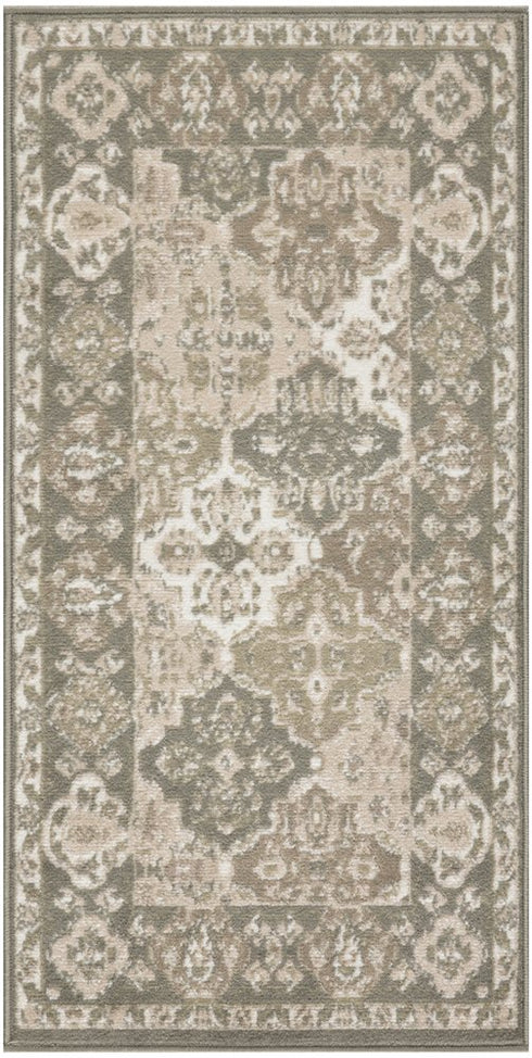 8' Green And Ivory Medallion Distressed Runner Rug