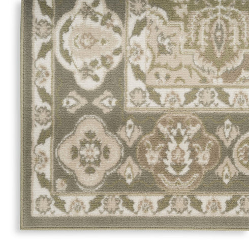 8' Green And Ivory Medallion Distressed Runner Rug