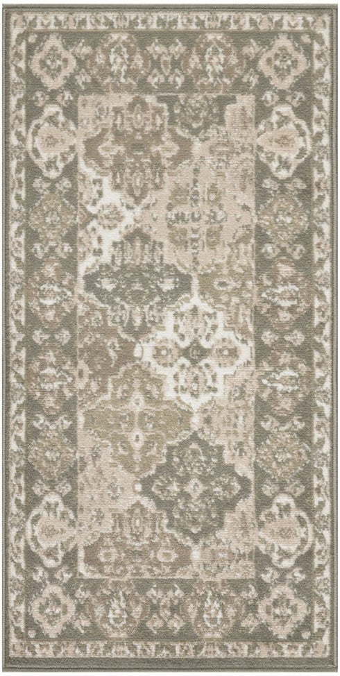 8' Green And Ivory Medallion Distressed Runner Rug