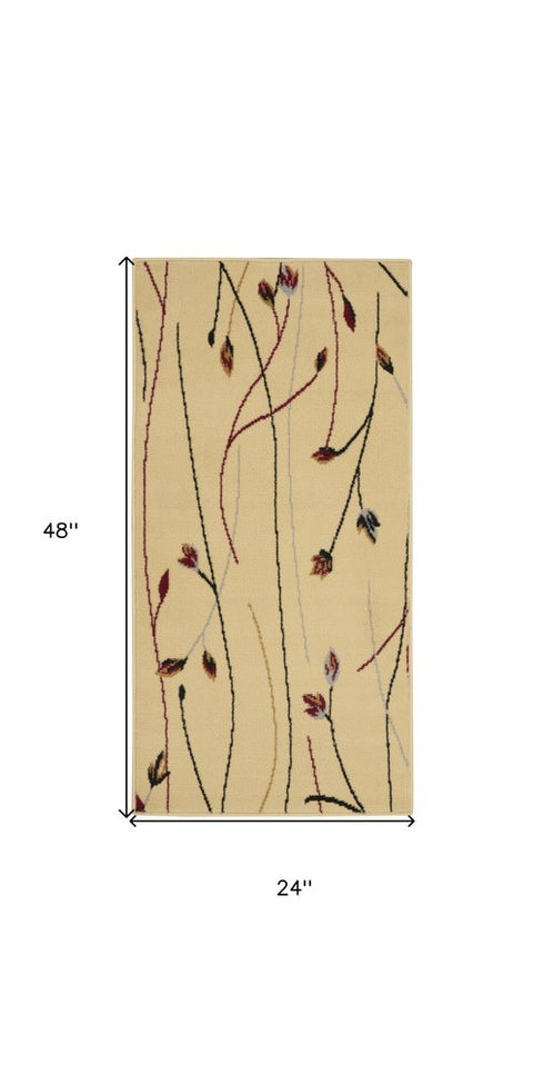 5' X 7' Red and Ivory Floral Power Loom Area Rug