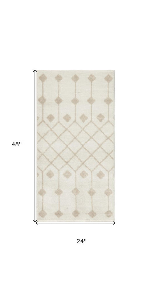 8' Beige And Ivory Moroccan Runner Rug
