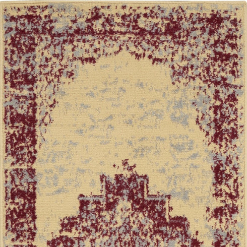 2' X 4' Cream Gray And Red Medallion Distressed Area Rug