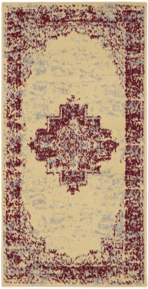 2' X 4' Cream Gray And Red Medallion Distressed Area Rug