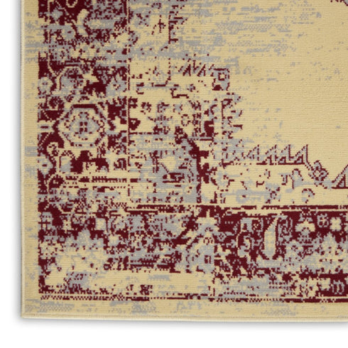 2' X 4' Cream Gray And Red Medallion Distressed Area Rug