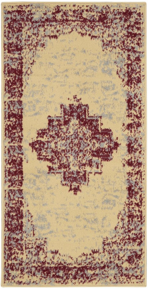 2' X 4' Cream Gray And Red Medallion Distressed Area Rug