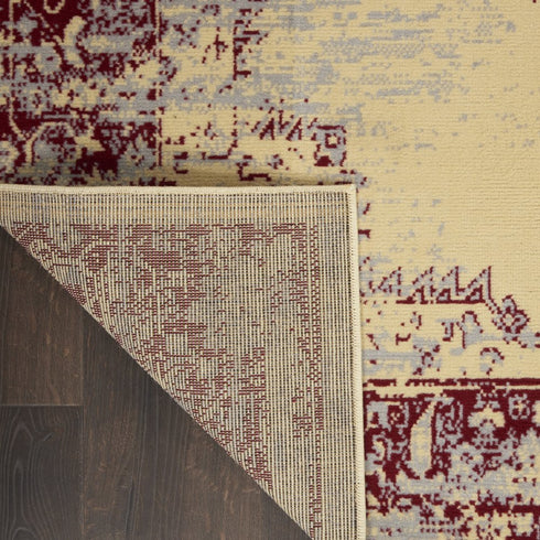 2' X 4' Cream Gray And Red Medallion Distressed Area Rug