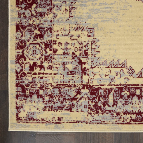 2' X 4' Cream Gray And Red Medallion Distressed Area Rug