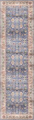 8' Beige Blue and Red Oriental Distressed Non Skid Runner Rug