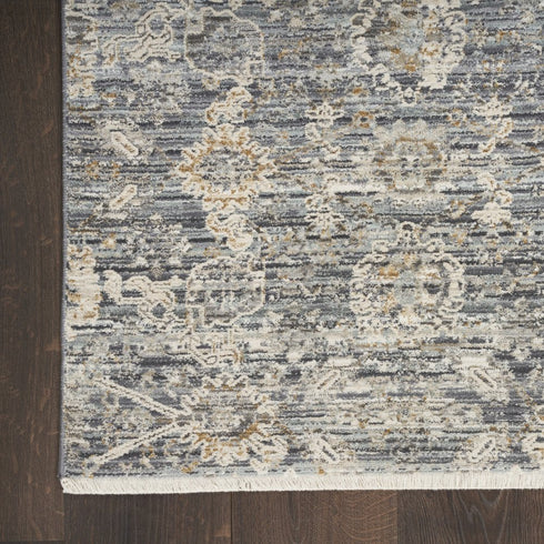 5' X 8' Charcoal Brown And Ivory Floral Distressed Area Rug With Fringe