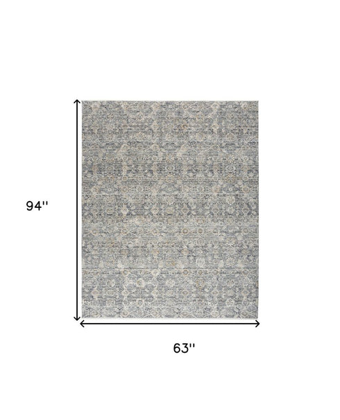 5' X 8' Charcoal Brown And Ivory Floral Distressed Area Rug With Fringe