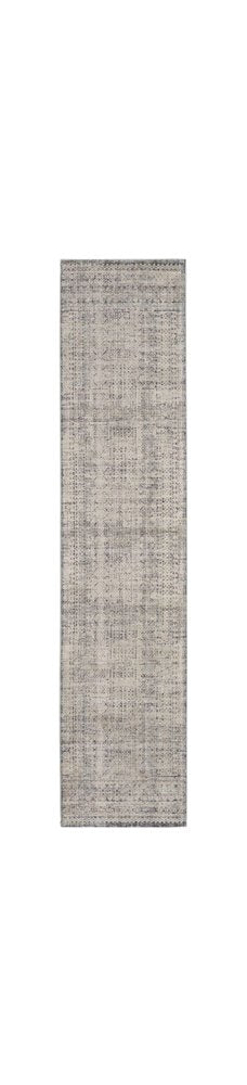 8' Ivory And Blue Geometric Distressed Runner Rug With Fringe