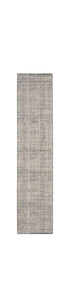 8' Ivory And Blue Geometric Distressed Runner Rug With Fringe