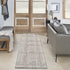 8' Ivory And Blue Geometric Distressed Runner Rug With Fringe
