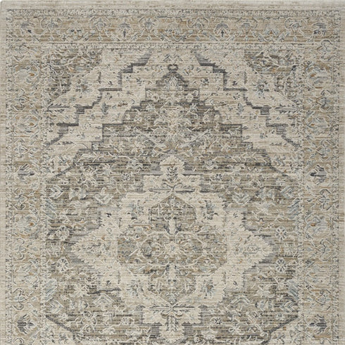 5' X 8' Ivory Black And Taupe Medallion Distressed Area Rug With Fringe