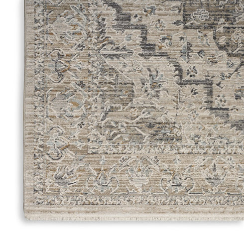 5' X 8' Ivory Black And Taupe Medallion Distressed Area Rug With Fringe