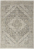 5' X 8' Ivory Black And Taupe Medallion Distressed Area Rug With Fringe