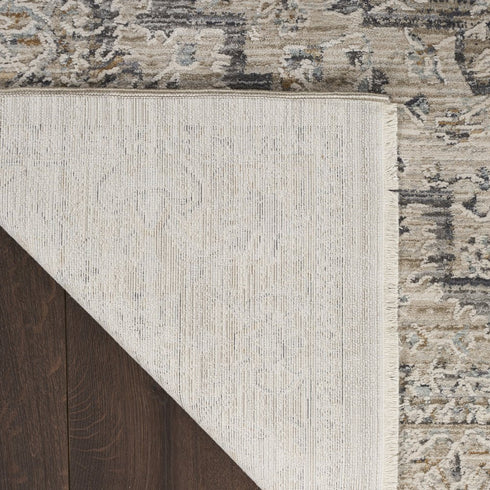 5' X 8' Ivory Black And Taupe Medallion Distressed Area Rug With Fringe