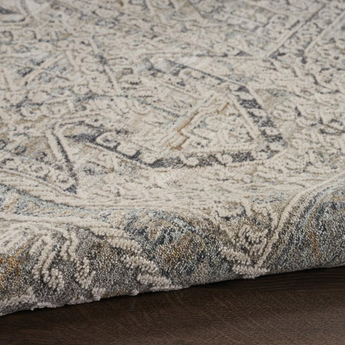 5' X 8' Ivory And Gray Medallion Distressed Area Rug With Fringe