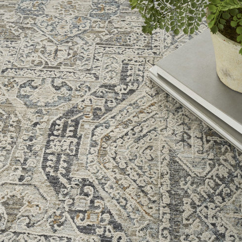 5' X 8' Ivory And Gray Medallion Distressed Area Rug With Fringe