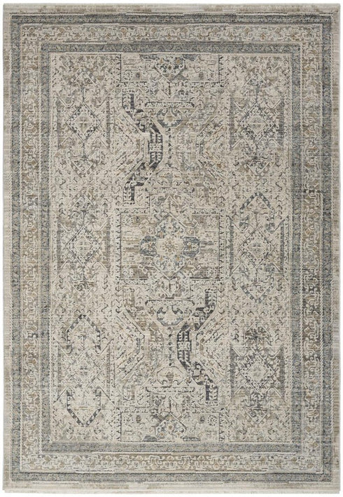 5' X 8' Ivory And Gray Medallion Distressed Area Rug With Fringe